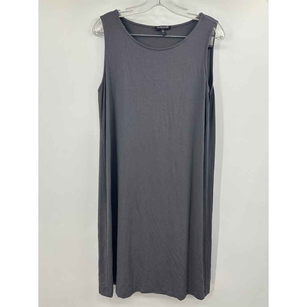 Eileen Fisher Petite Gray Sleeveless Rayon Lycra Stretch Shift Dress PL